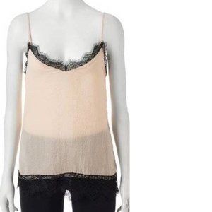 Womens Camisole Heart & Soul Medium Pink Black Lace Trim Adjust Straps V-Neck